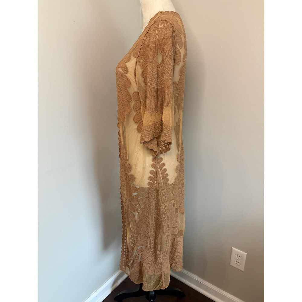 Rebellion Again Brown Tan Lace Duster Mesh Embroidered Paisley Beach Boho Small - Picture 5 of 6
